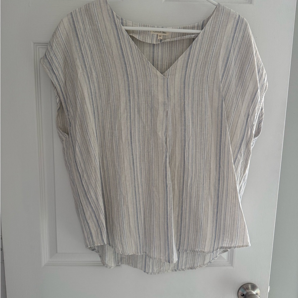 Cotton Bleu Striped V-Neck Women's Top